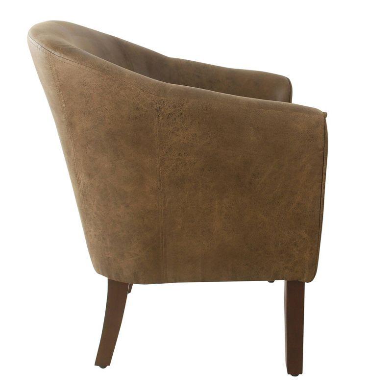 Modern Barrel Accent Chair Brown Faux Leather - HomePop: Upholstered Transitional Seating for Bedroom & Living Room