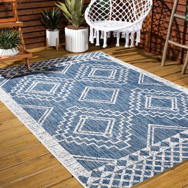 3'x5' Marokko Diamond  Medallion Indoor/Outdoor Area Rug, Blue/Ivory - JONATHAN Y