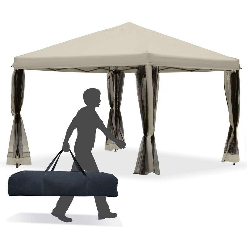 Beige 10' x 10' Pop-Up Canopy Tent with Mesh Sidewalls