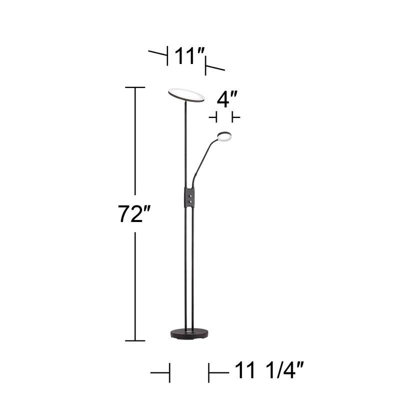 72" Black Adjustable LED Torchiere Floor Lamp with Side Light