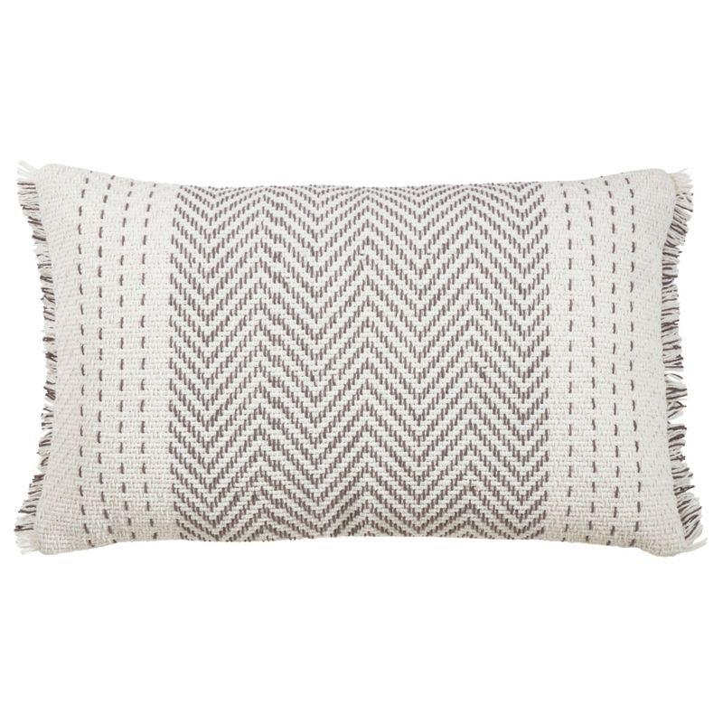 Oversize Kantha Stitch Striped Poly Filled Throw Pillow Gray - Saro Lifestyle