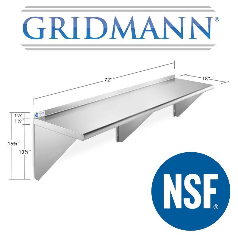 72" Stainless Steel Wall Mount Shelf with Backsplash