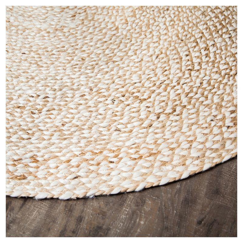 Light Tan Shapes Braided Round Area Rug 8' - Anji Mountain: Jute & Polyester, Fair Trade Certified, Modern Flat Pile