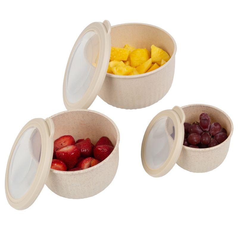 Set of 3 Bowls with Lids - Microwave, Freezer, and Fridge Safe Nesting Mixing Bowls - Eco-Conscious Kitchen Essentials by Classic Cuisine (Beige)