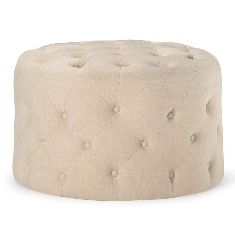 Taupe Tufted Round Fabric Ottoman Pouf