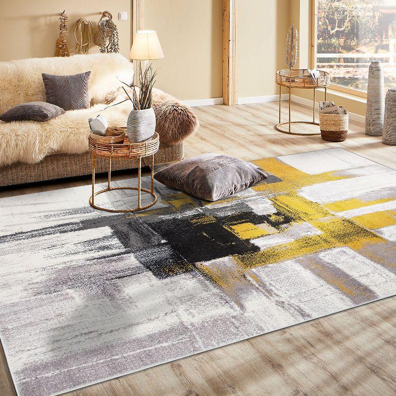 World Rug Gallery Contemporary Modern Abstract Gold 6'6" x 9' Area Rug