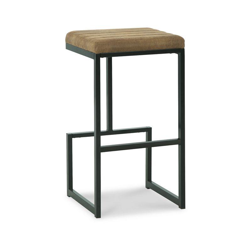 Tall Black Metal Barstool with Caramel Faux Leather Upholstery