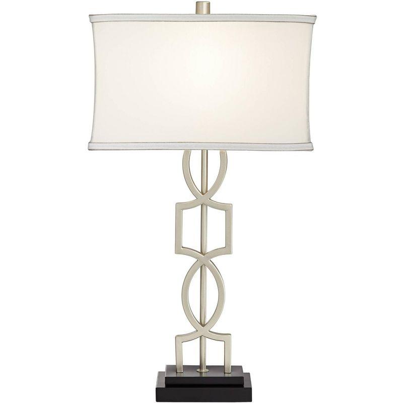 360 Lighting Evan Modern Table Lamps 28 1/2" Tall Set of 2 Brushed Nickel with USB Charging Port Table Top Dimmers White Rectangular Shade for Bedroom