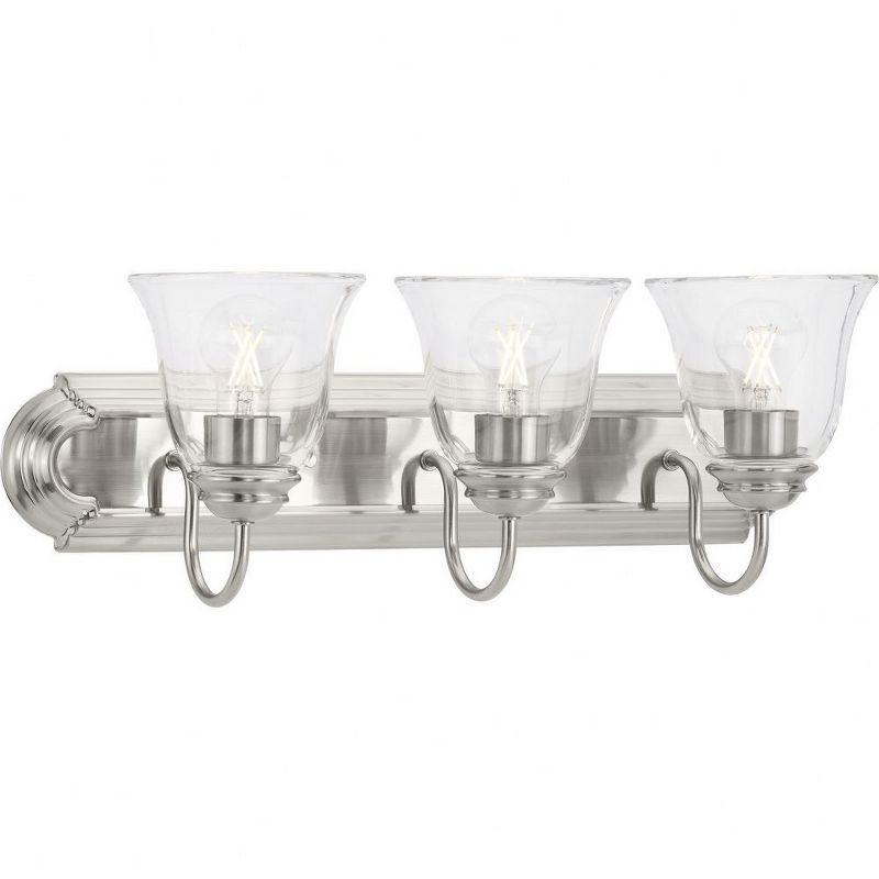 Progress Lighting Calhoun 3-Light Brushed Nickel Bathroom Vanity Light with Clear Glass Shades