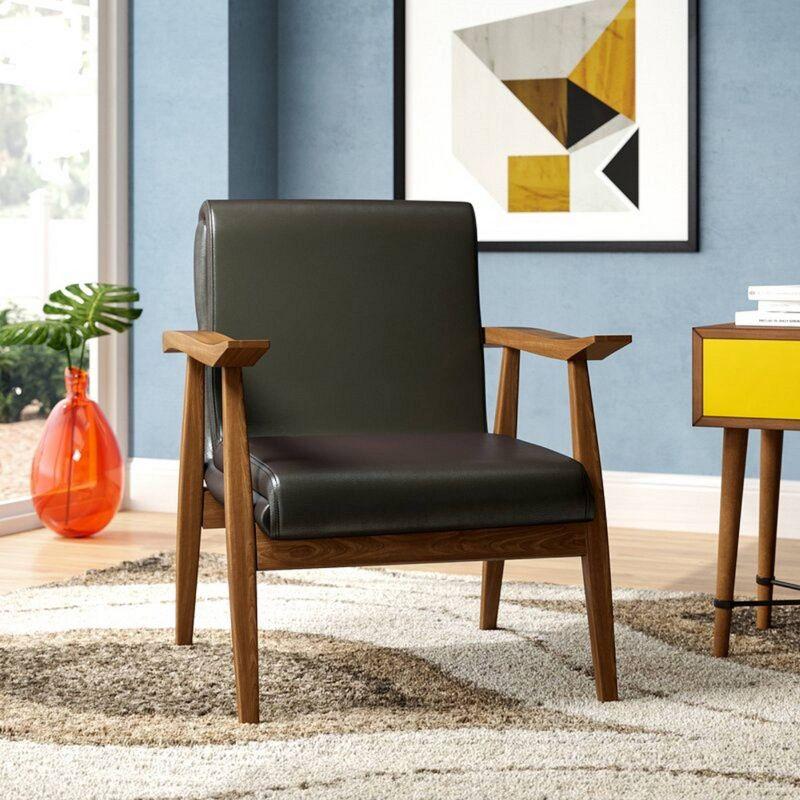 Archduke 29" Black Faux Leather and Wood Accent Chair