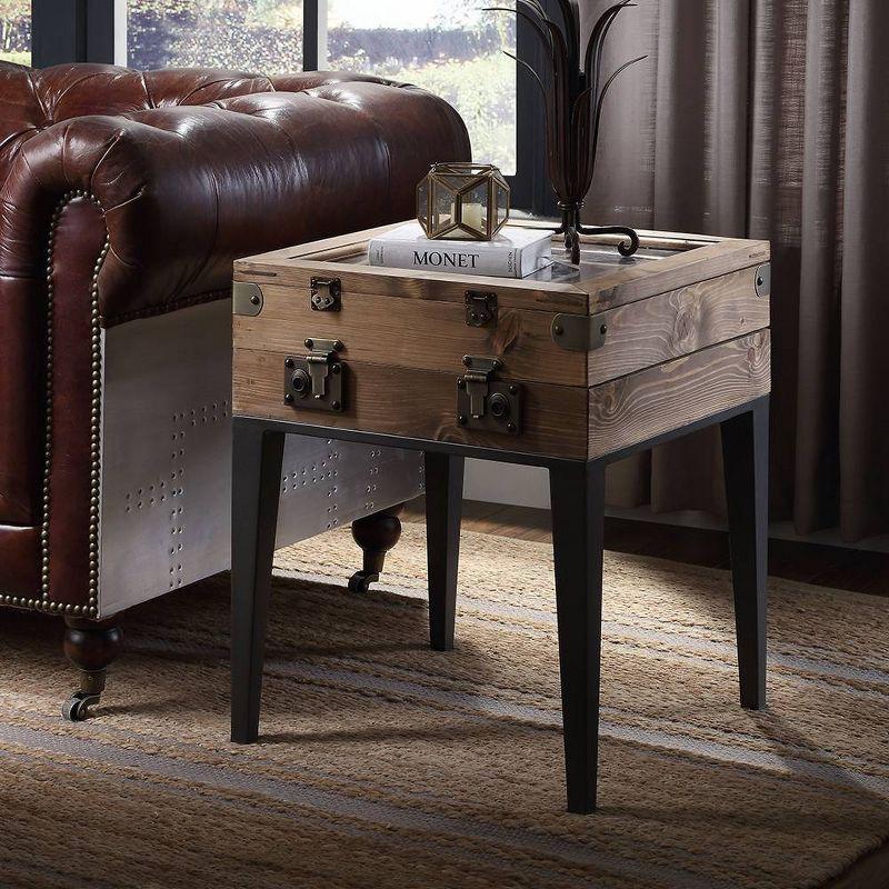 44" Rustic Oak and Matte Gray Square Storage Accent Table