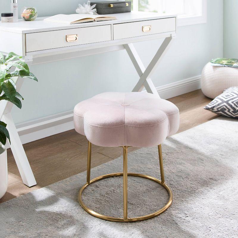Seraphina Glam Faux Shearling Vanity Stool with Metal Flower, No Assembly - Linon
