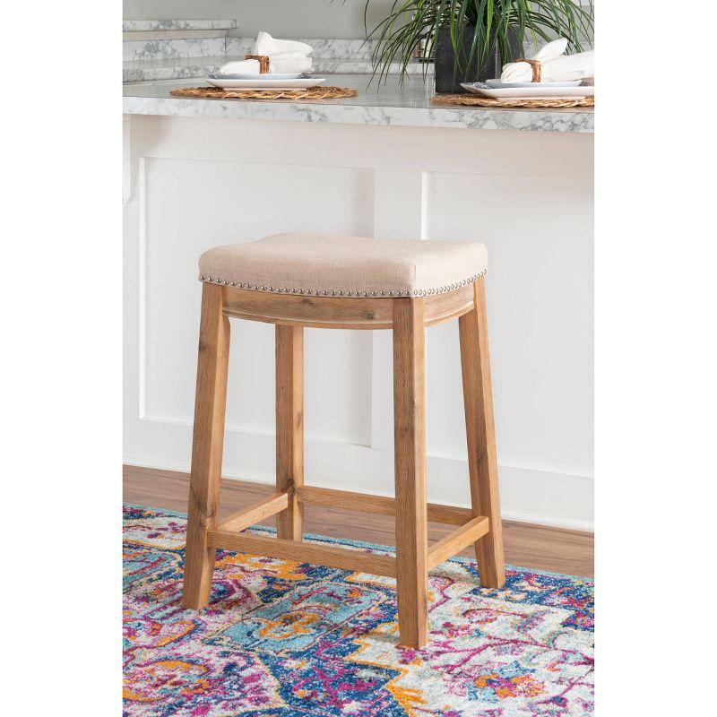 Claridge Beige Wood Backless Saddle Counter Stool