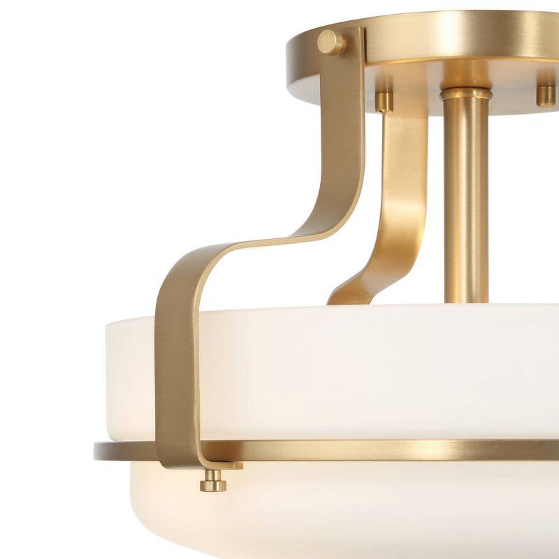 Robert Stevenson Lighting Allegra Etched Opal Glass and Metal Semi-Flush Mount Ceiling Light: Scalloped Drum Design