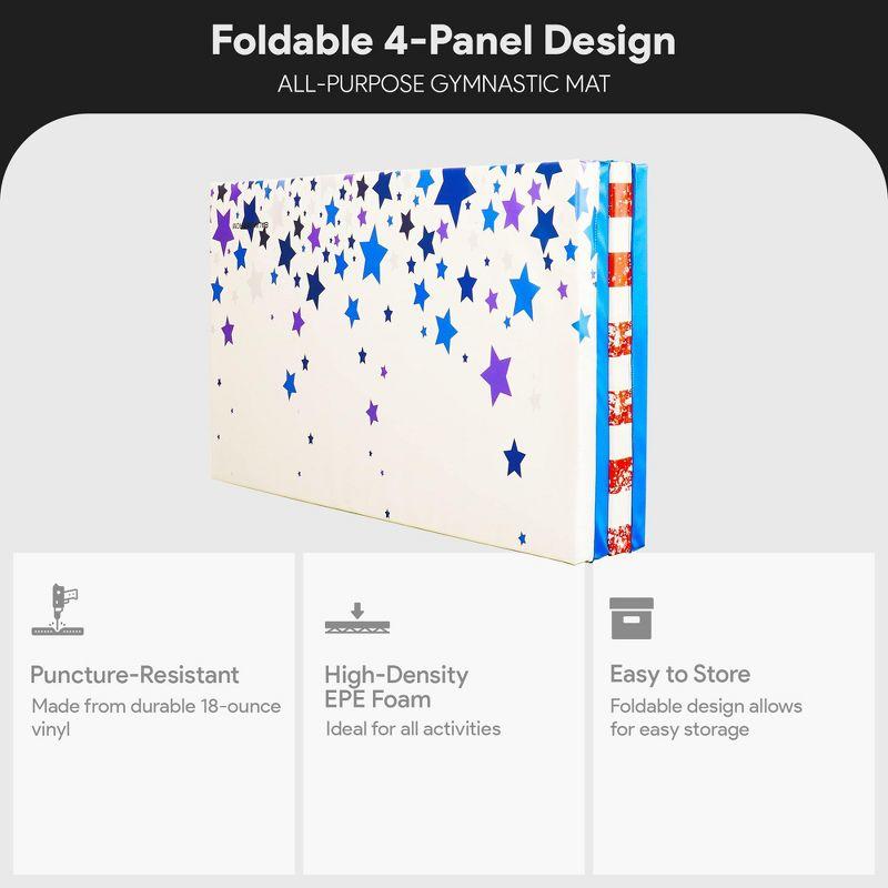 BalanceFrom Folding Gymnastics Mat, Thick Home Gym Floor Tumbling Equipment, Star/Stripe - Portable Exercise and Workout Pad for Pilates, Aerobics,
