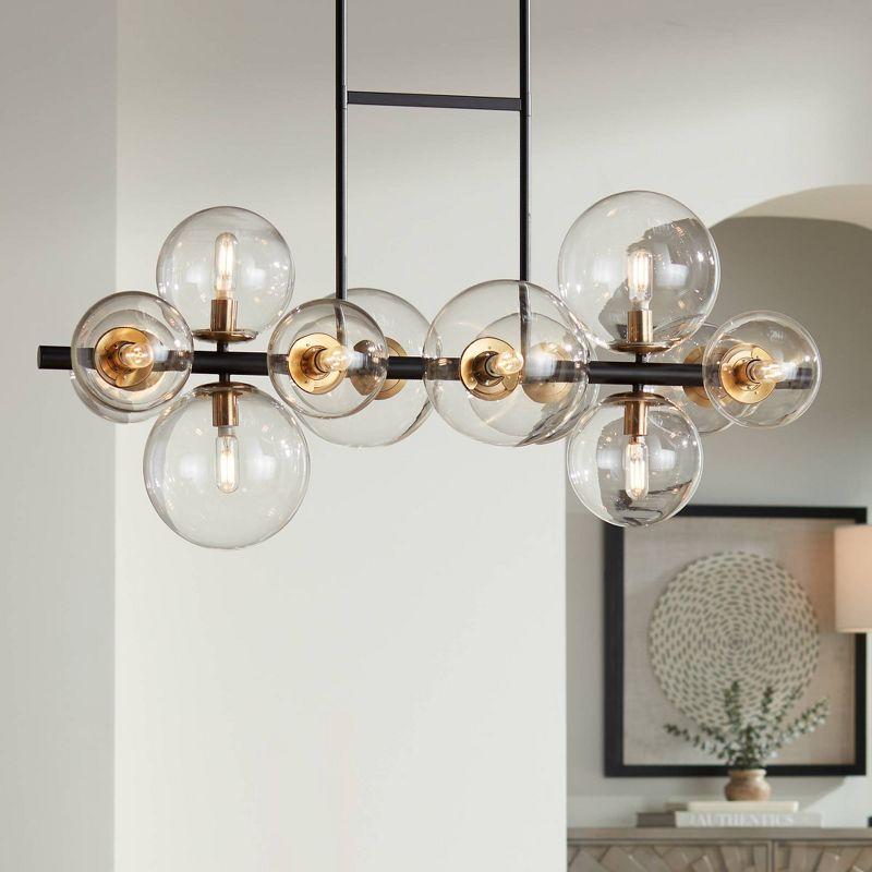 Possini Euro Design Vasa Black Gold Island Linear Pendant Chandelier 34" Wide Modern Clear Glass 12-Light Fixture for Dining Room