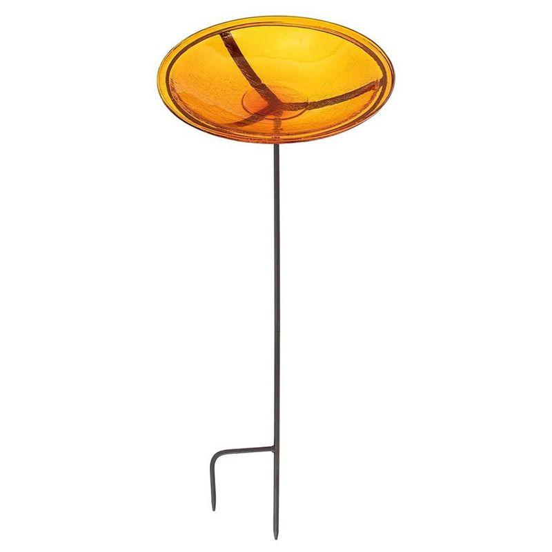 Winston Porter Crackle Glass Birdbath Bowl with Stake, 14-in