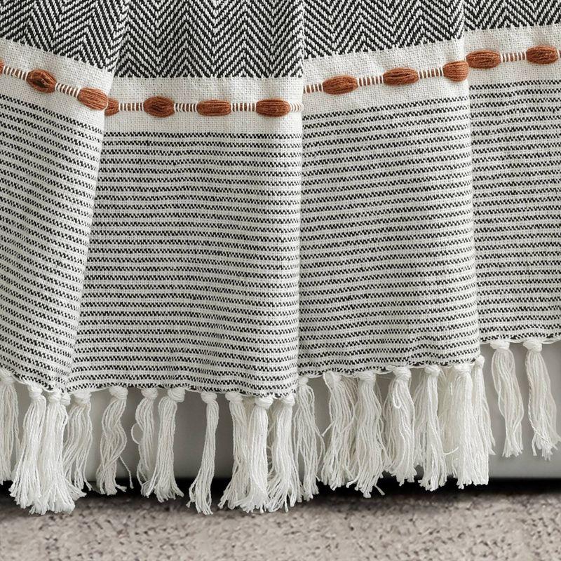 Black and White Herringbone Cotton Throw Blanket with Tassels