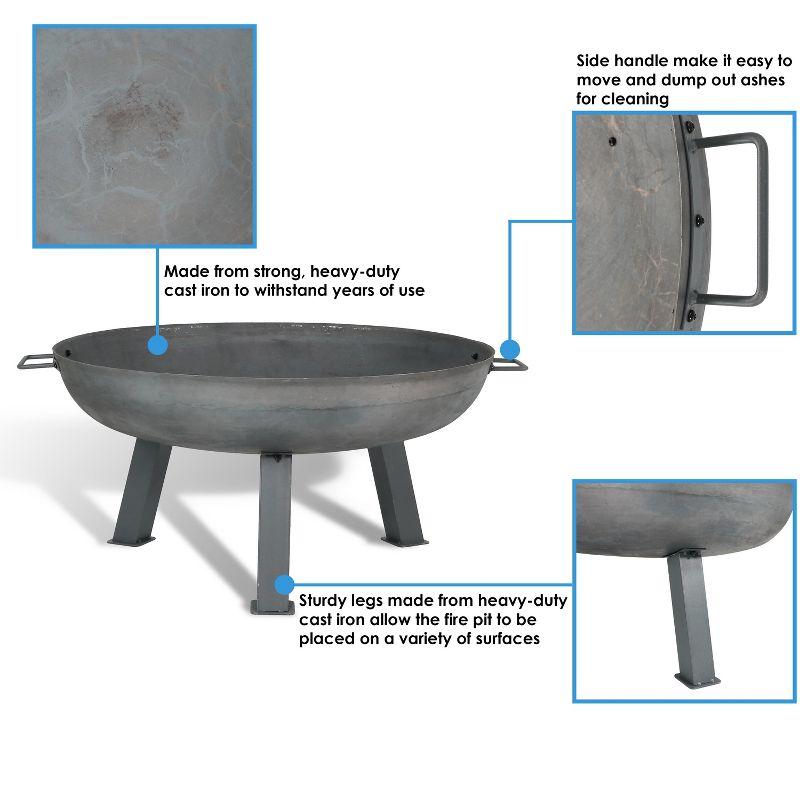 SunnyDaze Decor Union Round Wood-Burning Steel Finish Cast Iron Outdoor Raised Fire Pit Bowl