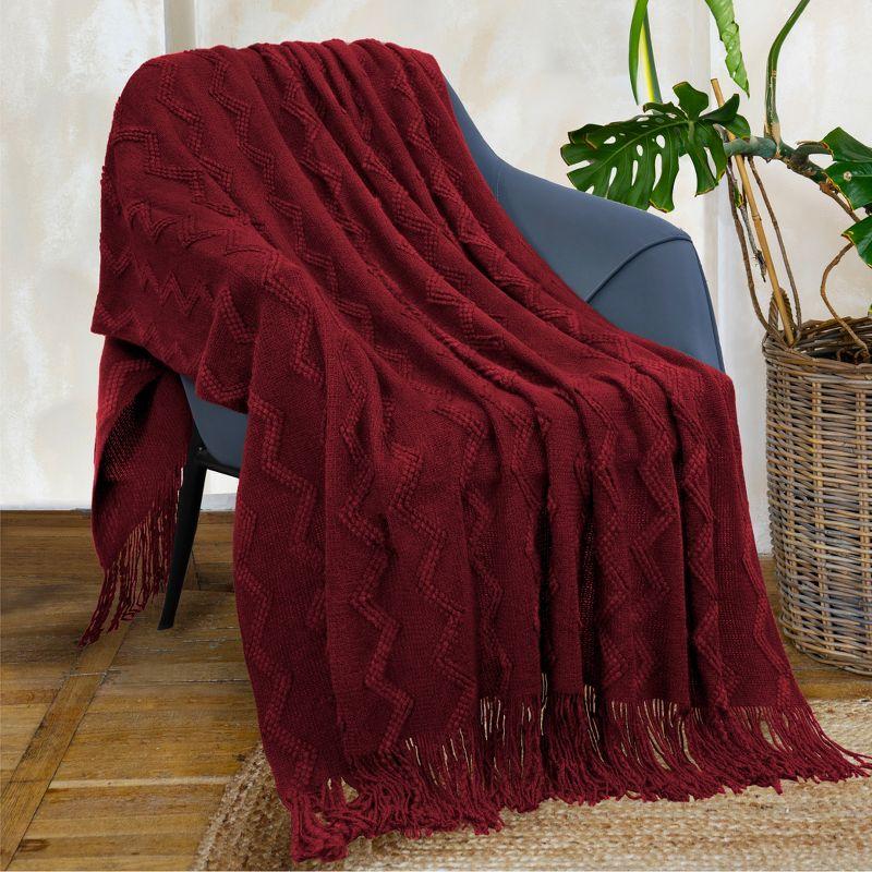 PAVILIA Knit Textured Soft Throw Blanket for Sofa, Living Room Decor, and Bed