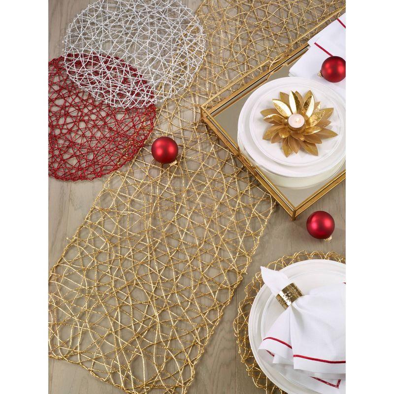 16"x72" Wire Nest Table Runner Gold - Saro Lifestyle: Modern Geometric Polyester, Non-Woven Fabric, Spot Clean