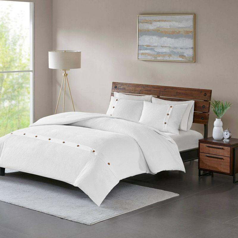 White Cotton Waffle Weave Full/Queen Duvet Cover Set