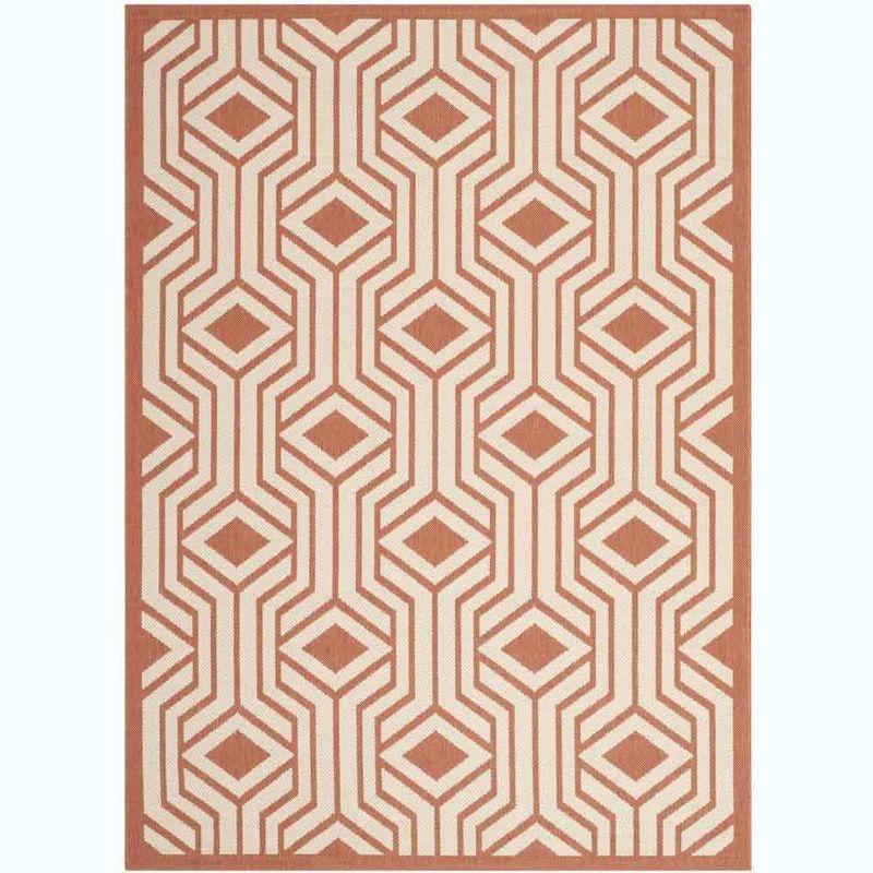 Terracotta & Beige Geometric Rectangular Indoor/Outdoor Rug 79"