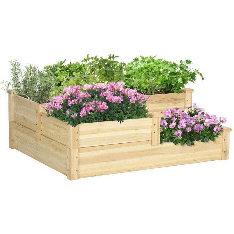 Natural Fir Wood 3-Tier Raised Garden Bed Planter Box