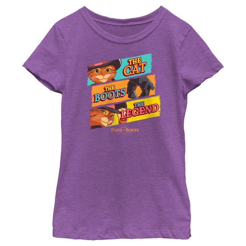 Girl's Puss in Boots: The Last Wish The Cat The Boots The Legend  T-Shirt - Purple Berry - X Large
