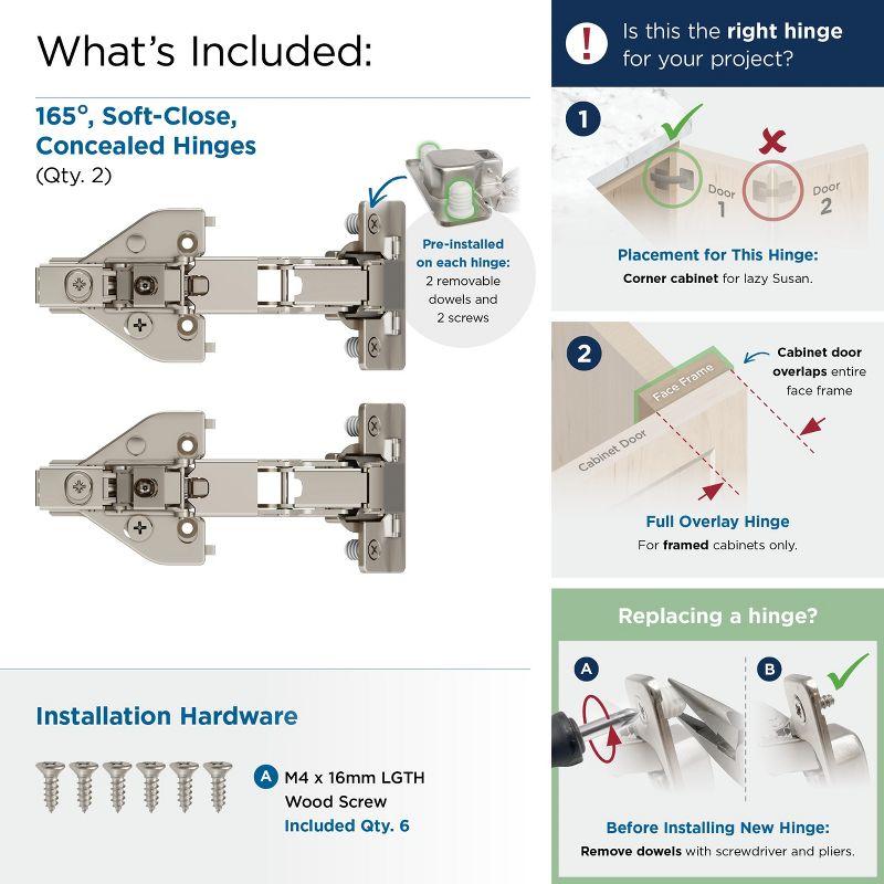 Full Overlay Face Frame 165 Degree Lazy Susan Bi-Fold Door Soft Close Concealed Cabinet Hinge - Pair