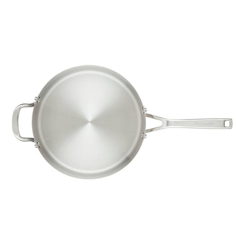 KitchenAid Stainless Steel 3-Ply Base 4.5qt Covered Deep Saute Pan with Helper Handle: Nonstick, Dishwasher-Safe, 12.5"