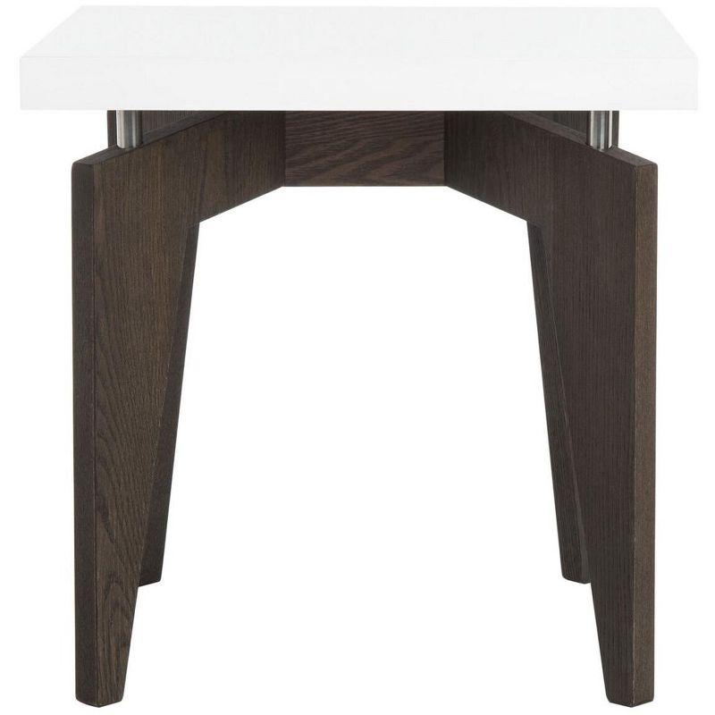 Sleek Transitional 20" Square Wood & Metal End Table in White/Dark Brown