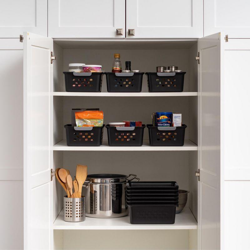 IRIS USA Small Plastic Storage Basket, 12-Pack, Shelf Basket Organizer for Pantries Kitchens Cabinets Bedrooms, Black