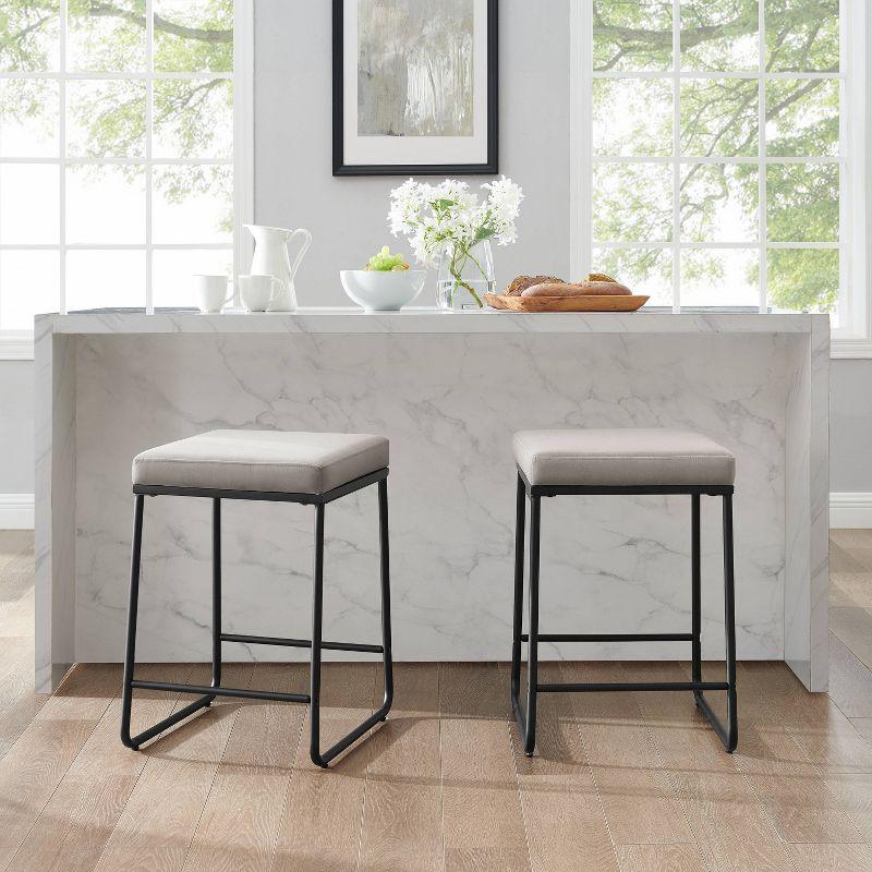 Beckett Gray Velvet & Matte Black Metal Counter Stool Set