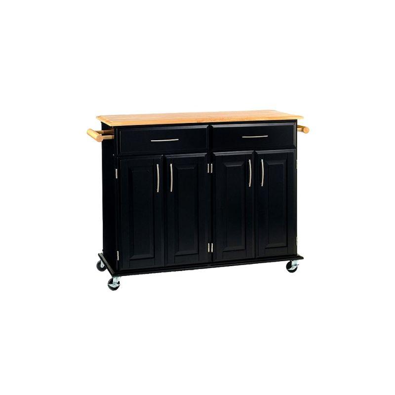 Black and Natural Wood Kitchen Cart with Spice Rack and Storage