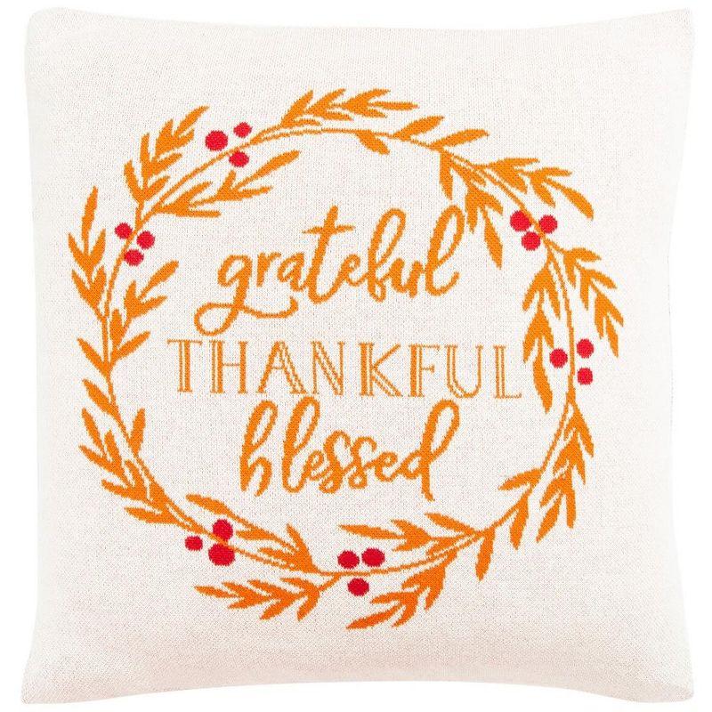 Grateful Blessed 19" Square Cotton Thanksgiving Pillow Set - Orange