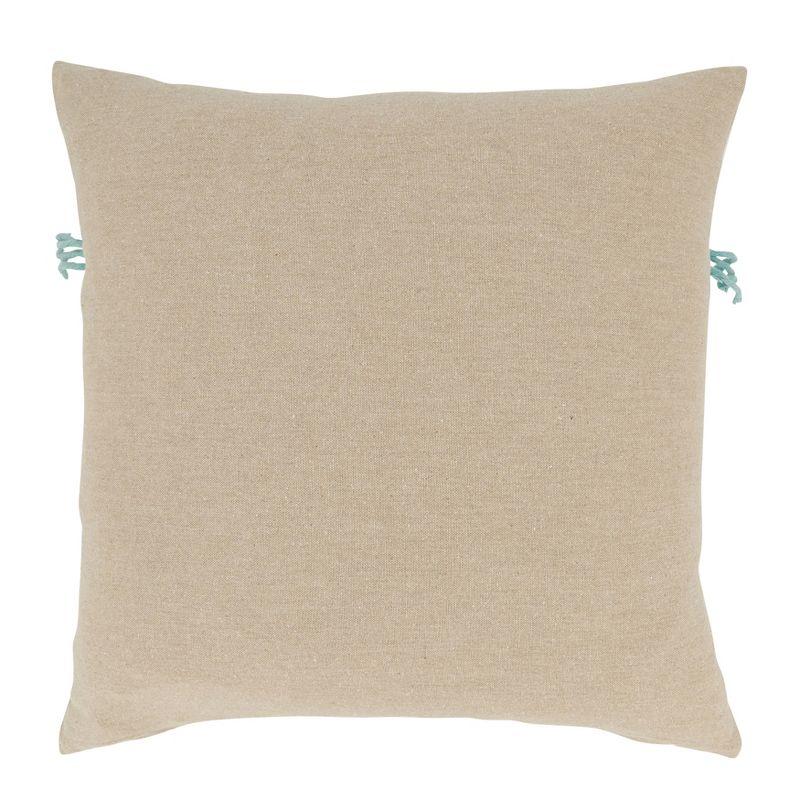 Beige and White Cotton Embroidered Square Throw Pillow, 18"