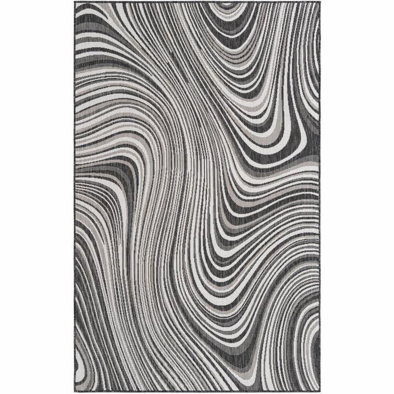 Charcoal and Gray Abstract Outdoor Rectangular Rug, 6' x 9'