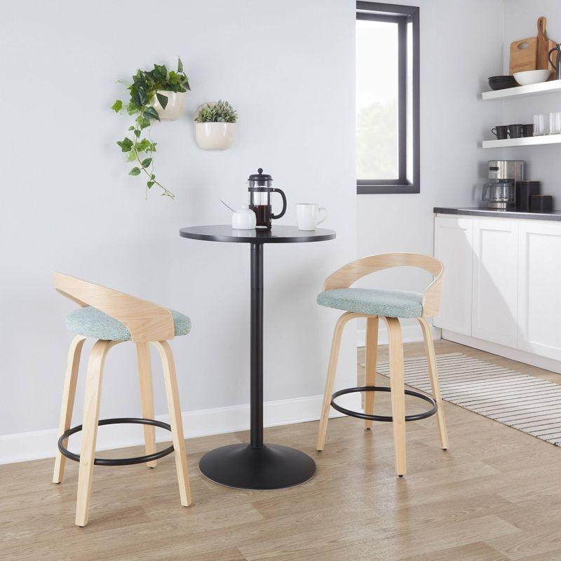 Set of 2 Grotto Counter Height Barstools: Swivel, Cushioned, Wood Legs - LumiSource