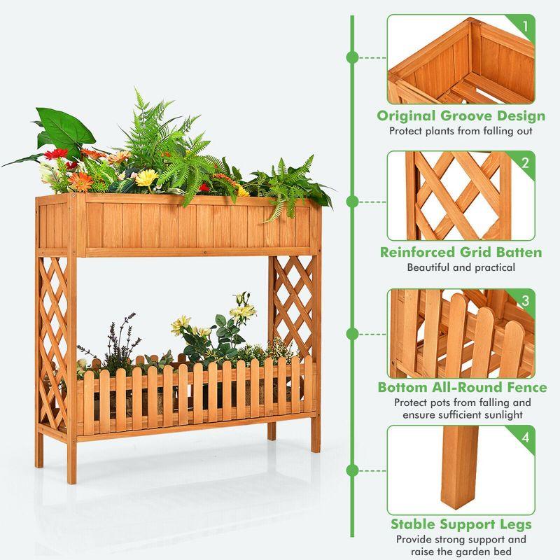 Costway 2-Tier Raised Garden Bed Elevated Wood Planter Box for Vegetable Flower Herb