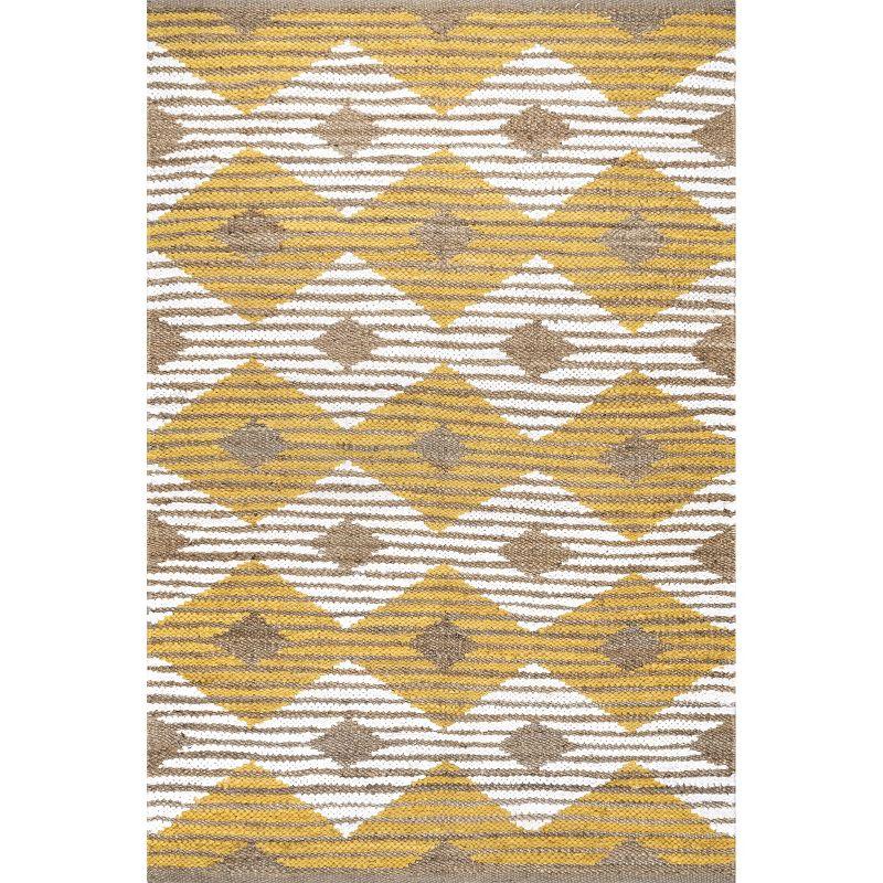 nuLOOM Hand Braided Marla Denim And Jute Diamonds Area Rug, 3' x 5', Yellow