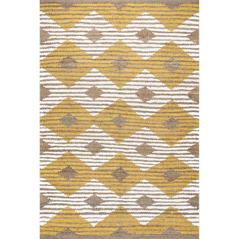 Yellow and Beige Braided Cotton Area Rug