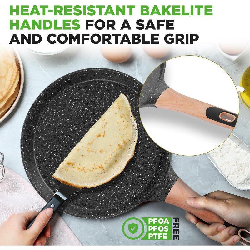 NutriChef Nutrichef 9.45” Non-Stick Crepe Pan With Wooden Spreader, Durable Marble Coated Dosa Pan, Bakelite Handle And Induction Bottom, Pfoa/Pfos Free, Dishwasher Safe, Even Heat Distribution