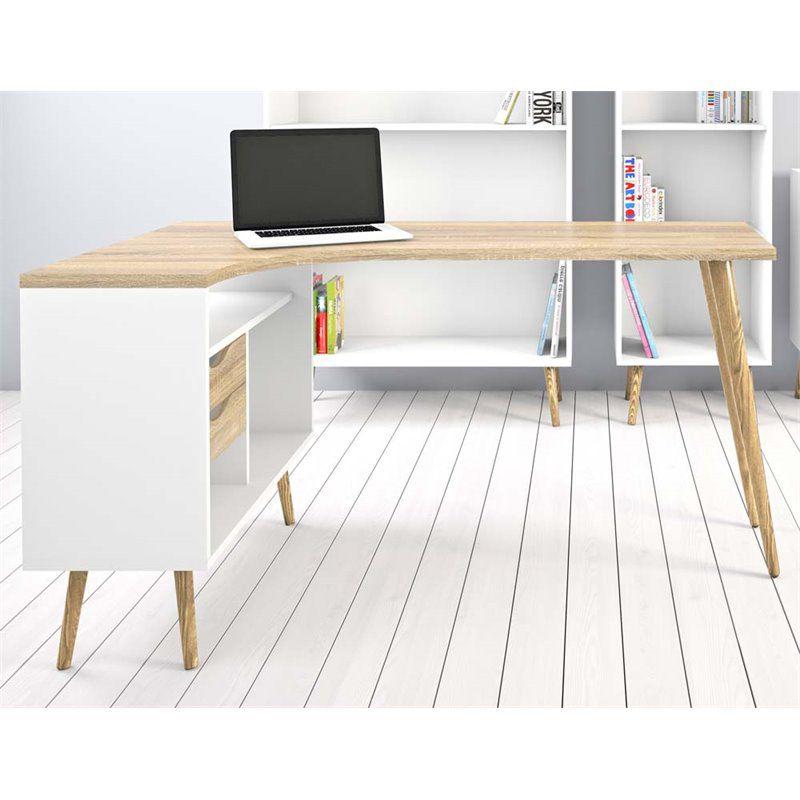 Tvilum Diana 2 Drawer 3 Shelf Desk in White and Oak Structure