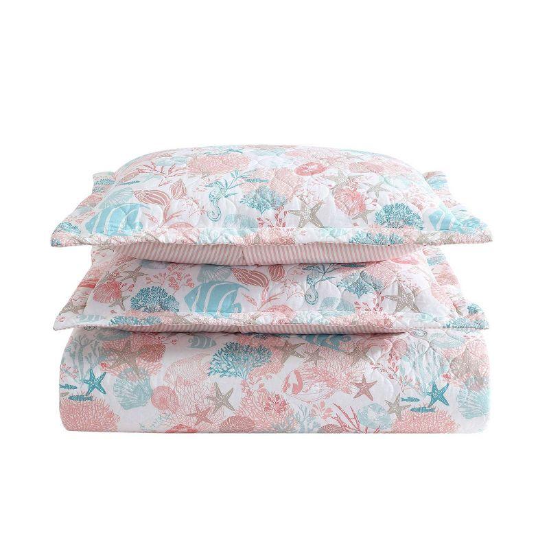 Laura Ashley King Swimtime Quilt Set Pink: Starfish Pattern, Includes 2 Shams, Machine Washable