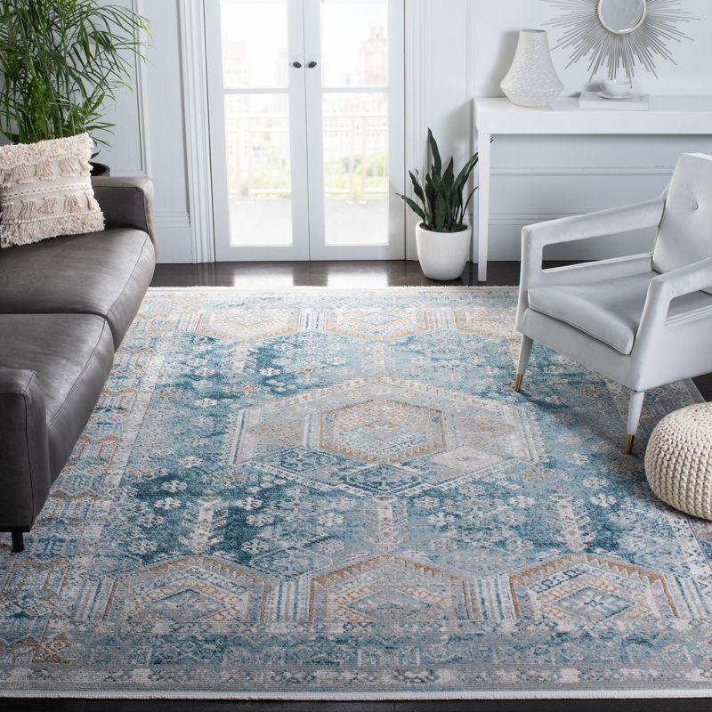 Elysian Waves Abstract Blue and Gold 8' x 10' Synthetic Area Rug