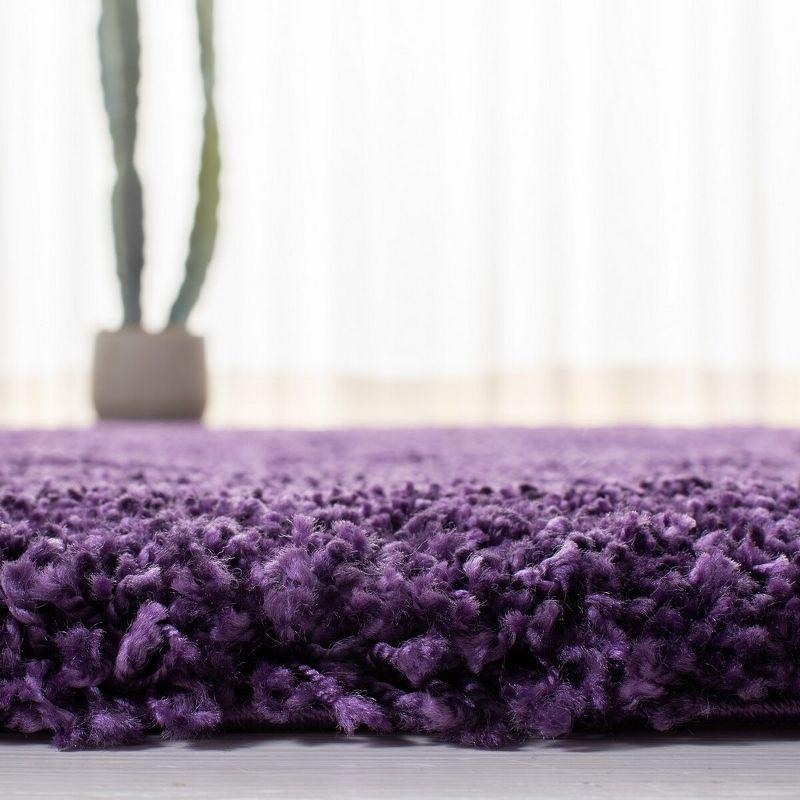 Purple High Pile Round Shag Area Rug