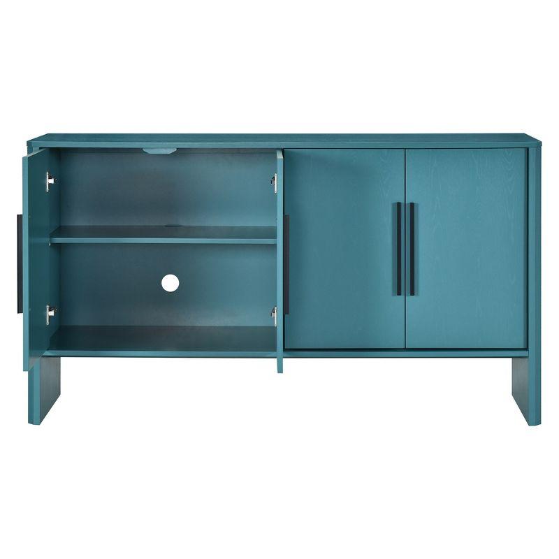 59"W Retro Sideboard with Adjustable Shelves and Long Metal Handles, 4-Door Storage Cabinet - ModernLuxe