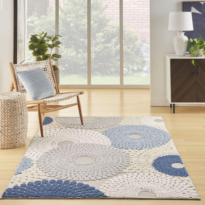 Nourison Aloha Bold Geometric Flatweave High-Low Indoor Outdoor Area Rug Blue/Grey 3'6" x 5'6"