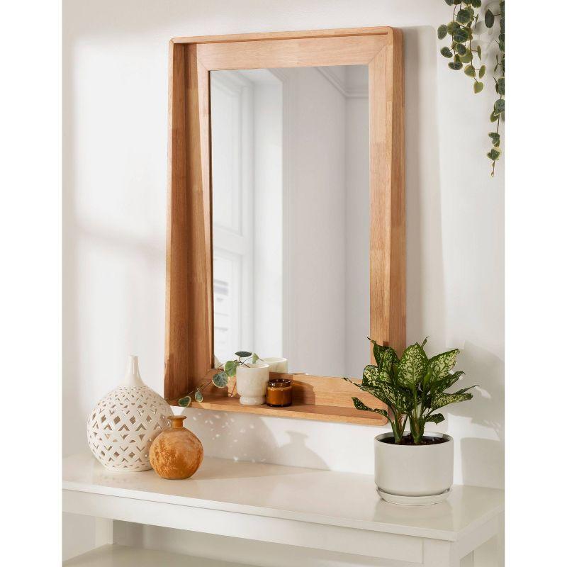 Natural Wood Rectangular Vanity Mirror with Shelf